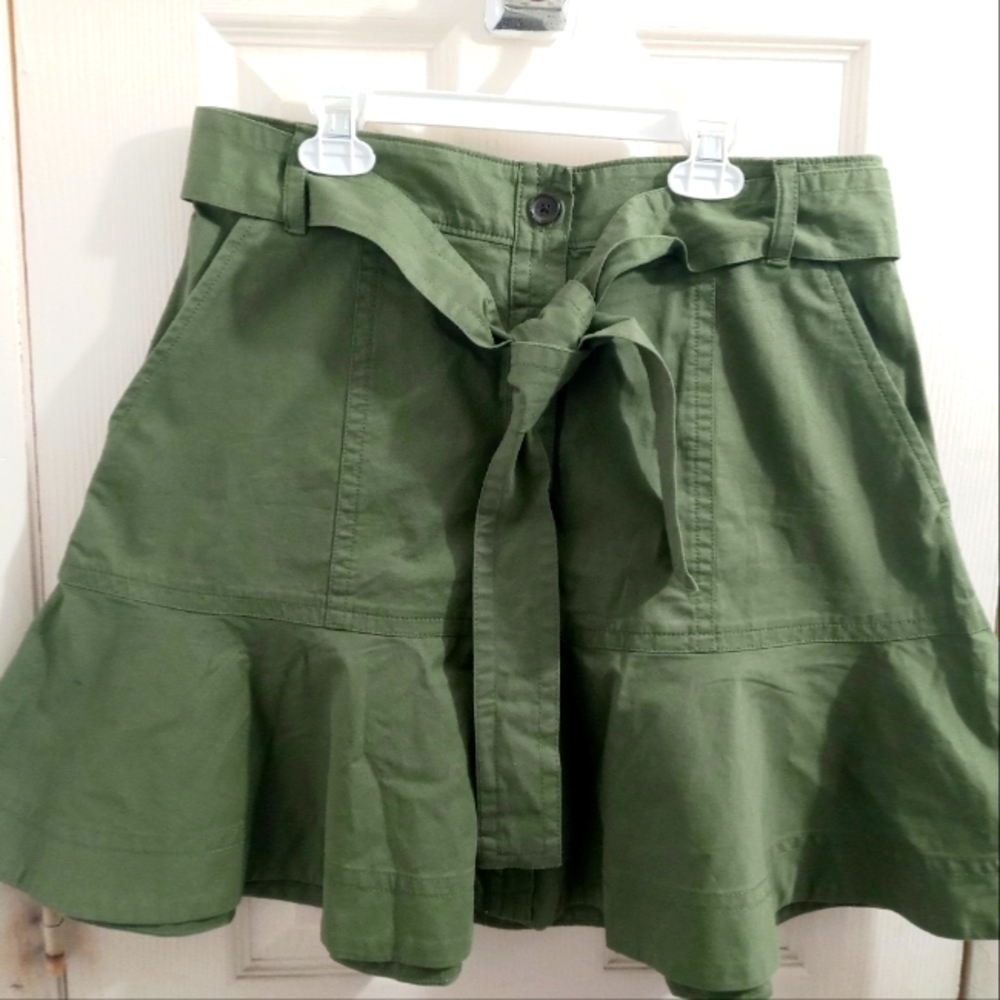 Banana Republic Green Buttons Tie Waist Skirt Size 10 Petite Pockets